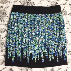Ann Taylor | Watercolor Fabric Sequin Mini Skirt